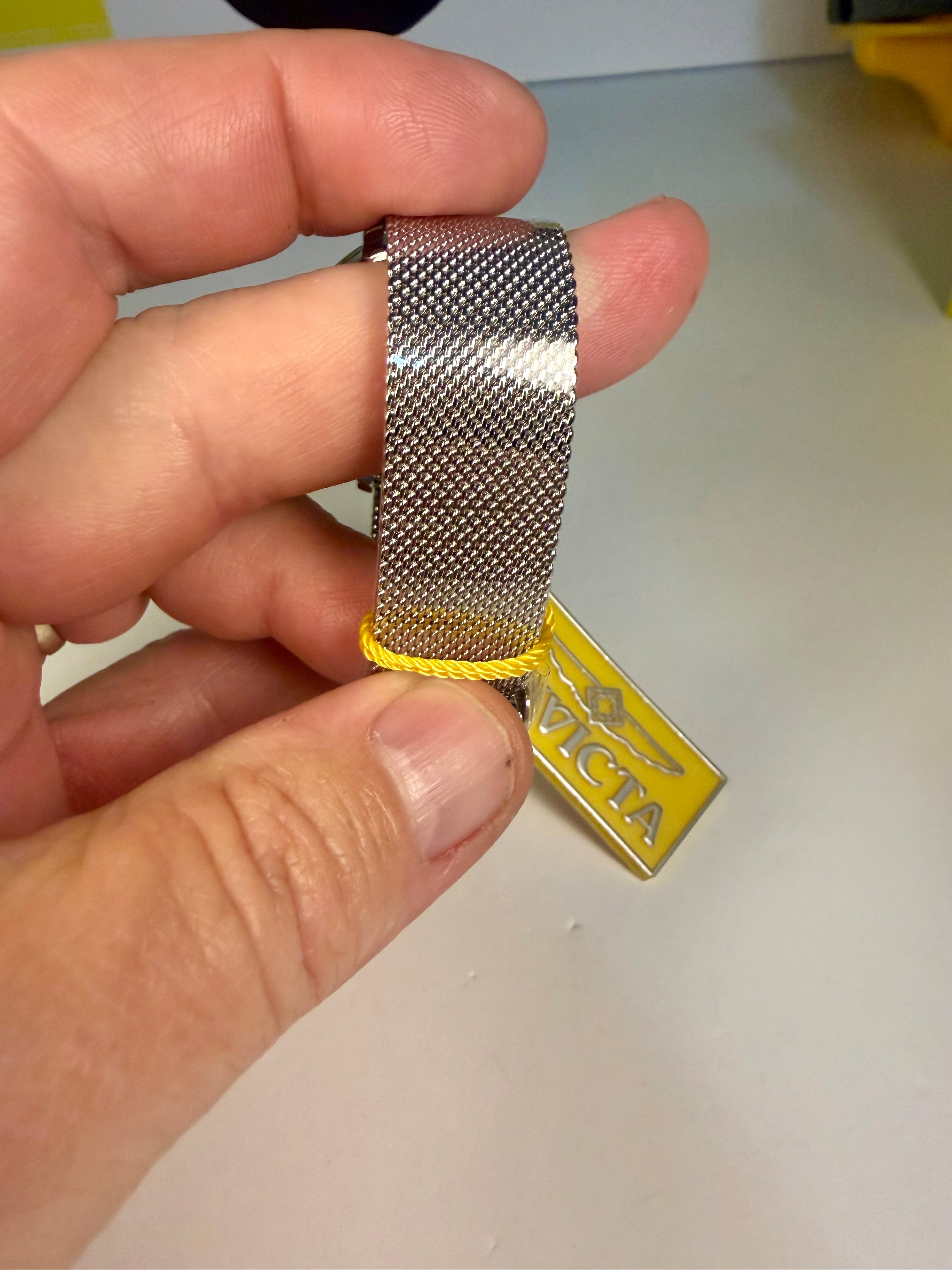 Invicta Angel Starlight   watch strap held by a hand with a blurred background