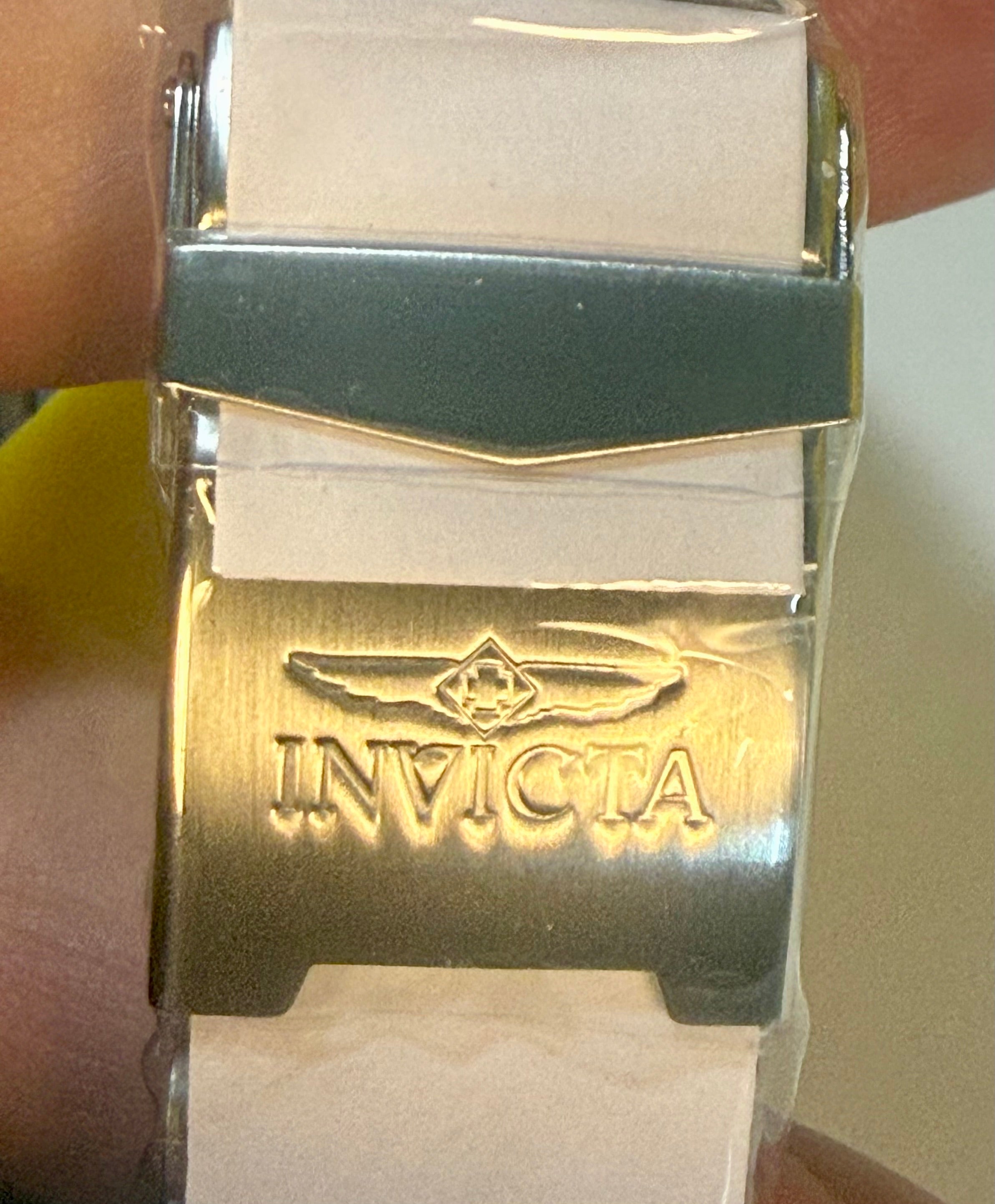 Invicta Mens Pro Diver 43mm  watch strap with gold buckle on a wrist