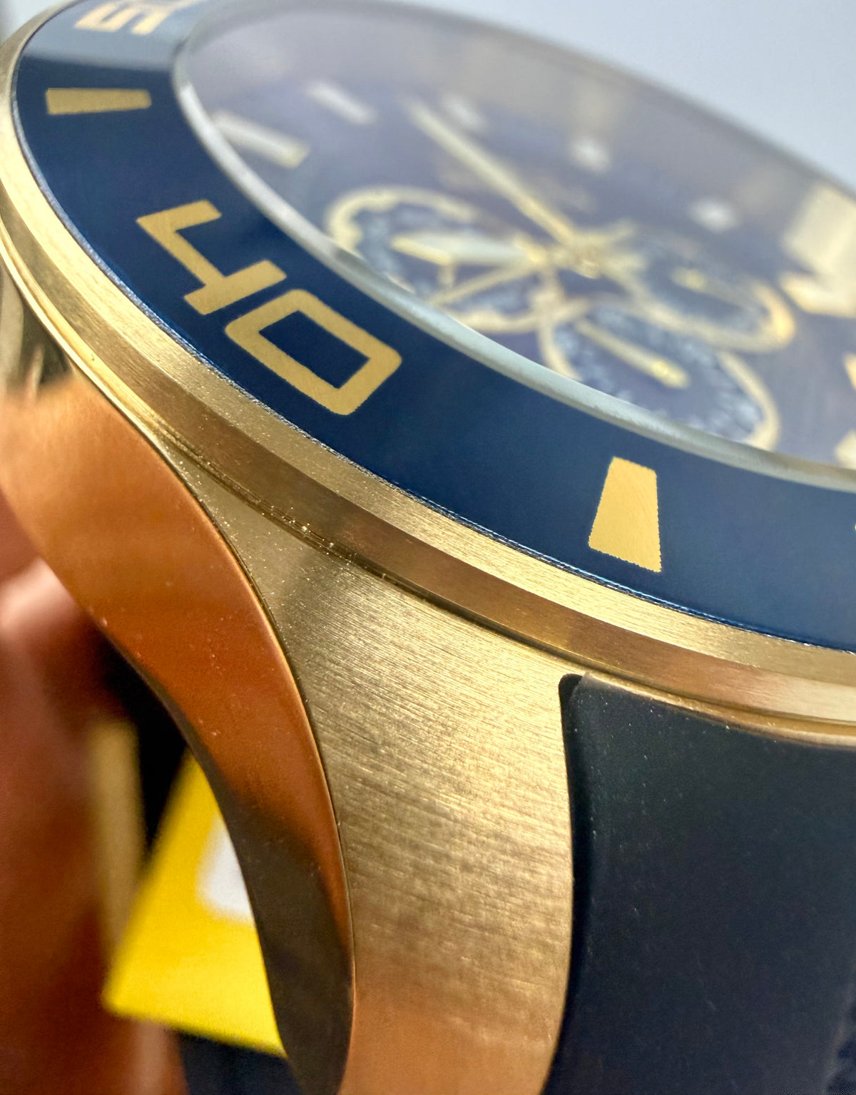37185 Mens Pro Diver 50mm Case Gold and Blue Dial- Black Silicone Strap Watch