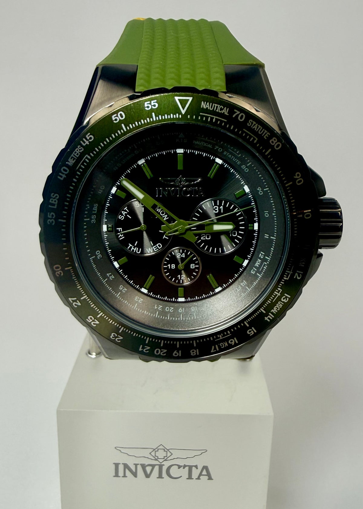 39302 Invicta Aviator Skyshock Army Green Steel 50mm Case Poly Strap Special Case 100m