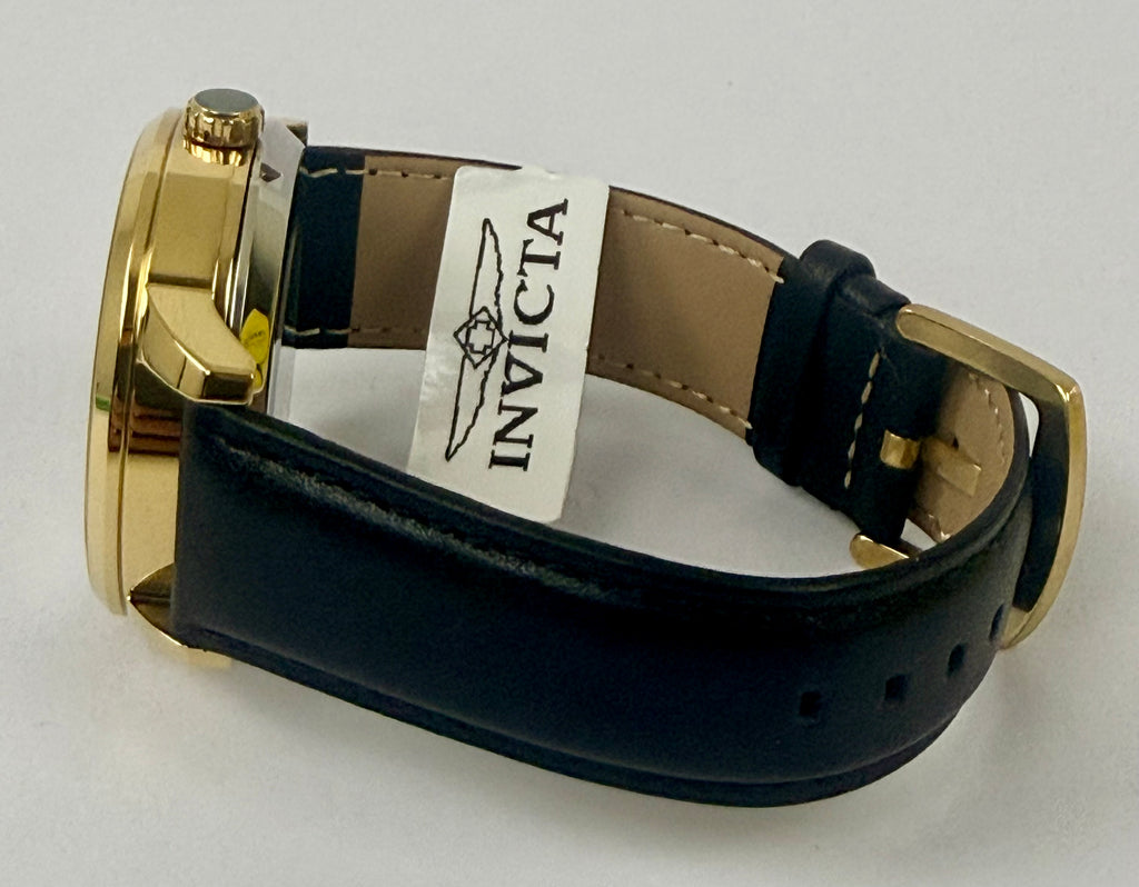 70029 Invicta Objet D'Art Automatic 44mm Gold Dial Black Leather Watch