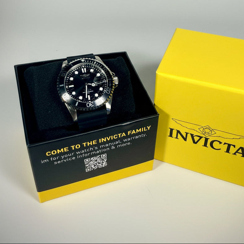 47161 Mens Pro Diver Stainless Steel Polyurethane Strap Black Dial 100m WR 48mm in the box