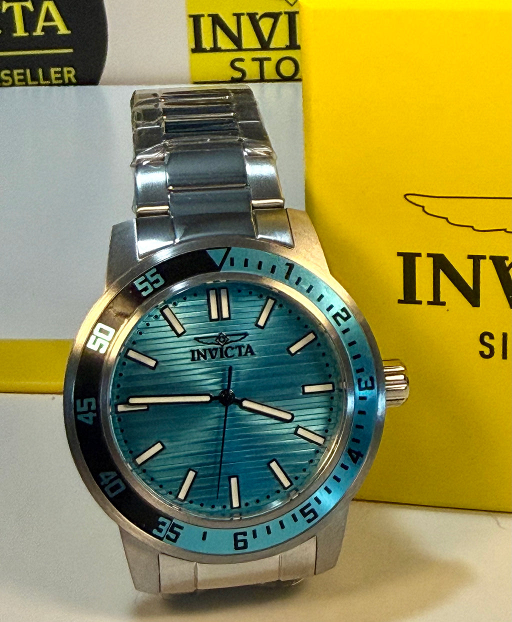 Invicta Specialty Gramercy 45mm Mens watch with blue face on a white background