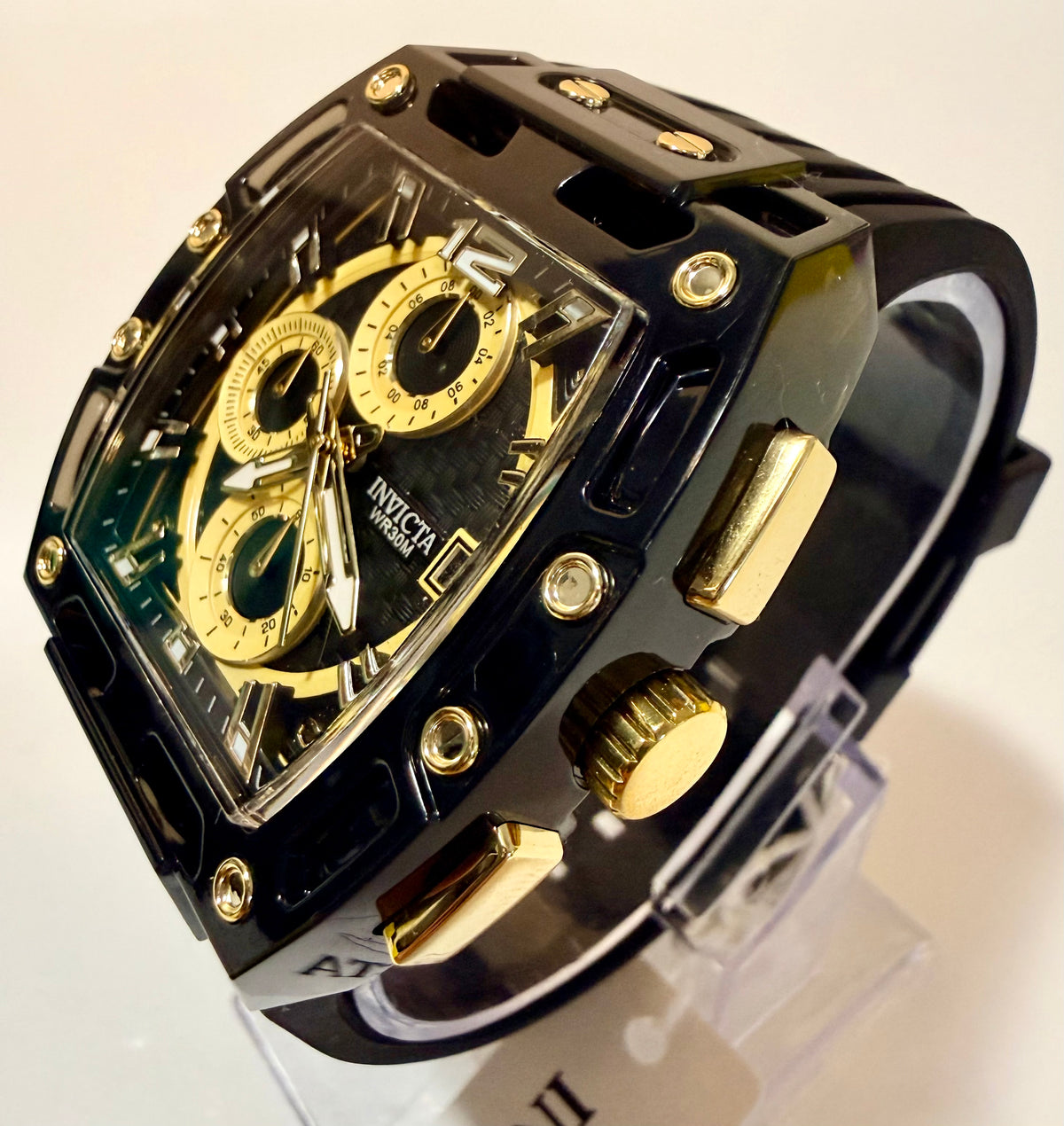 Invicta 70148 S1 Rally 48mm Black and Gold Chronograph Quartz Silicone Strap