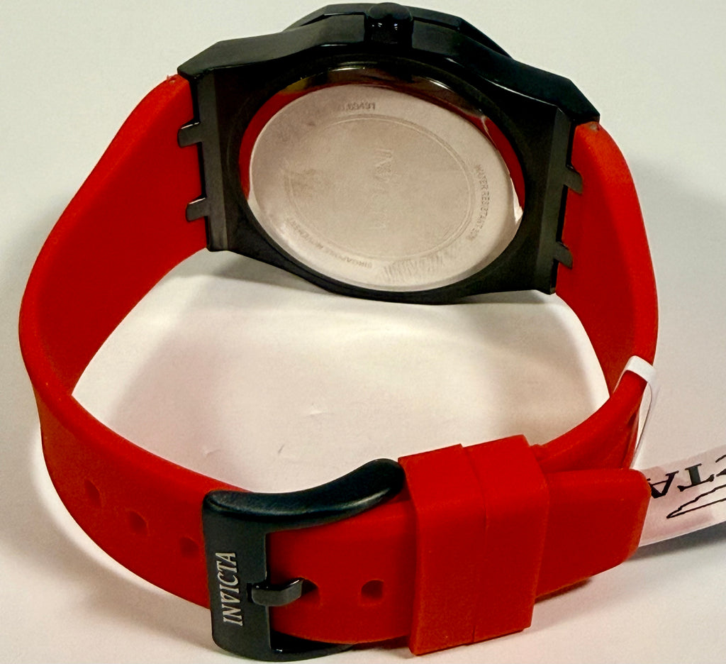 69491 Invicta Mens Speedway Rim Black Case Red Polyurethane Strap 42mm 30m Watch from rear