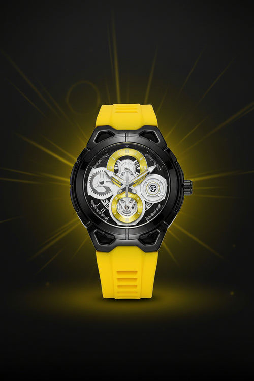 Activa Drift X Watch with a yellow and black strap on a light gray background