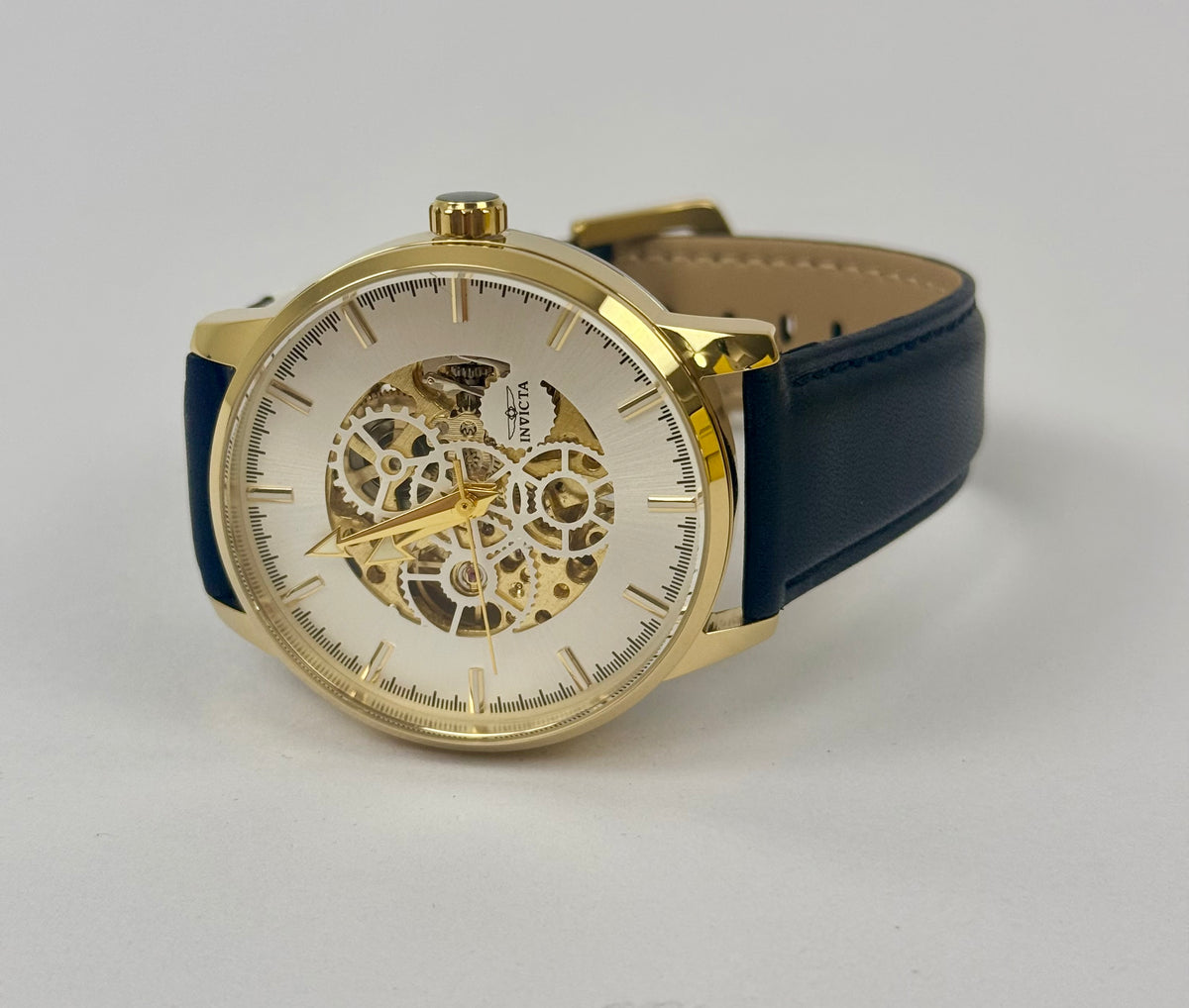 70029 Invicta Objet D'Art Automatic 44mm Gold Dial Black Leather Watch