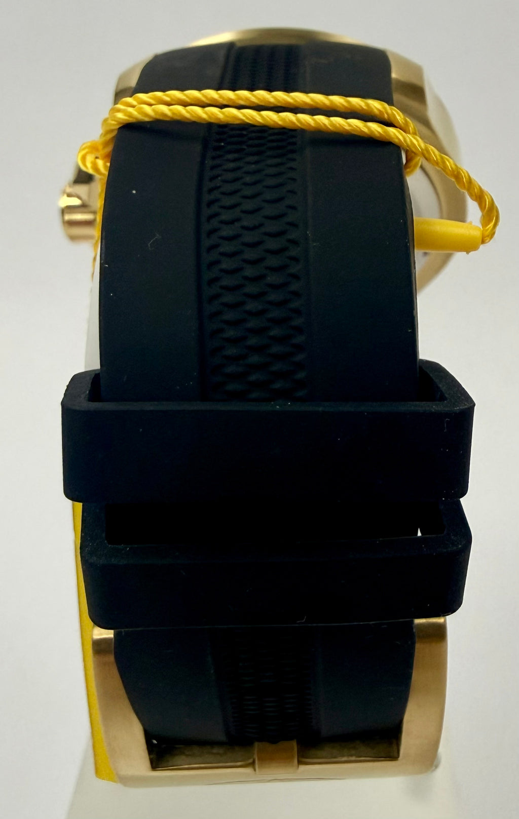 37185 Mens Pro Diver 50mm Case Gold and Blue Dial- Black Silicone Strap Watch
