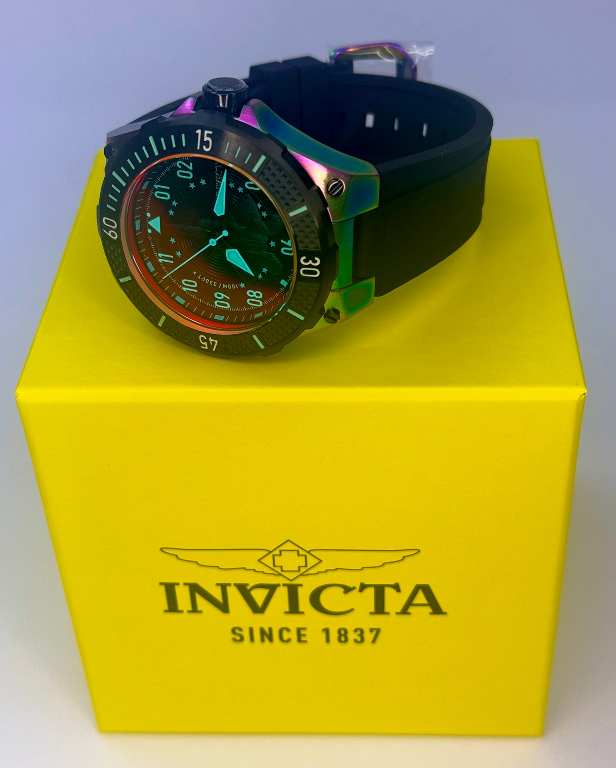 39901 Invicta Aviator Ascend Men's Watch 50mm Iridescent Steel Case Black Strap