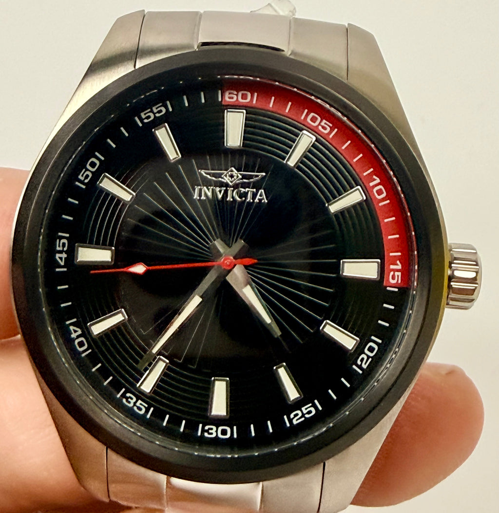 12829 Specialty Mens 45mm Case Stainless Steel Black Dial Red Accent