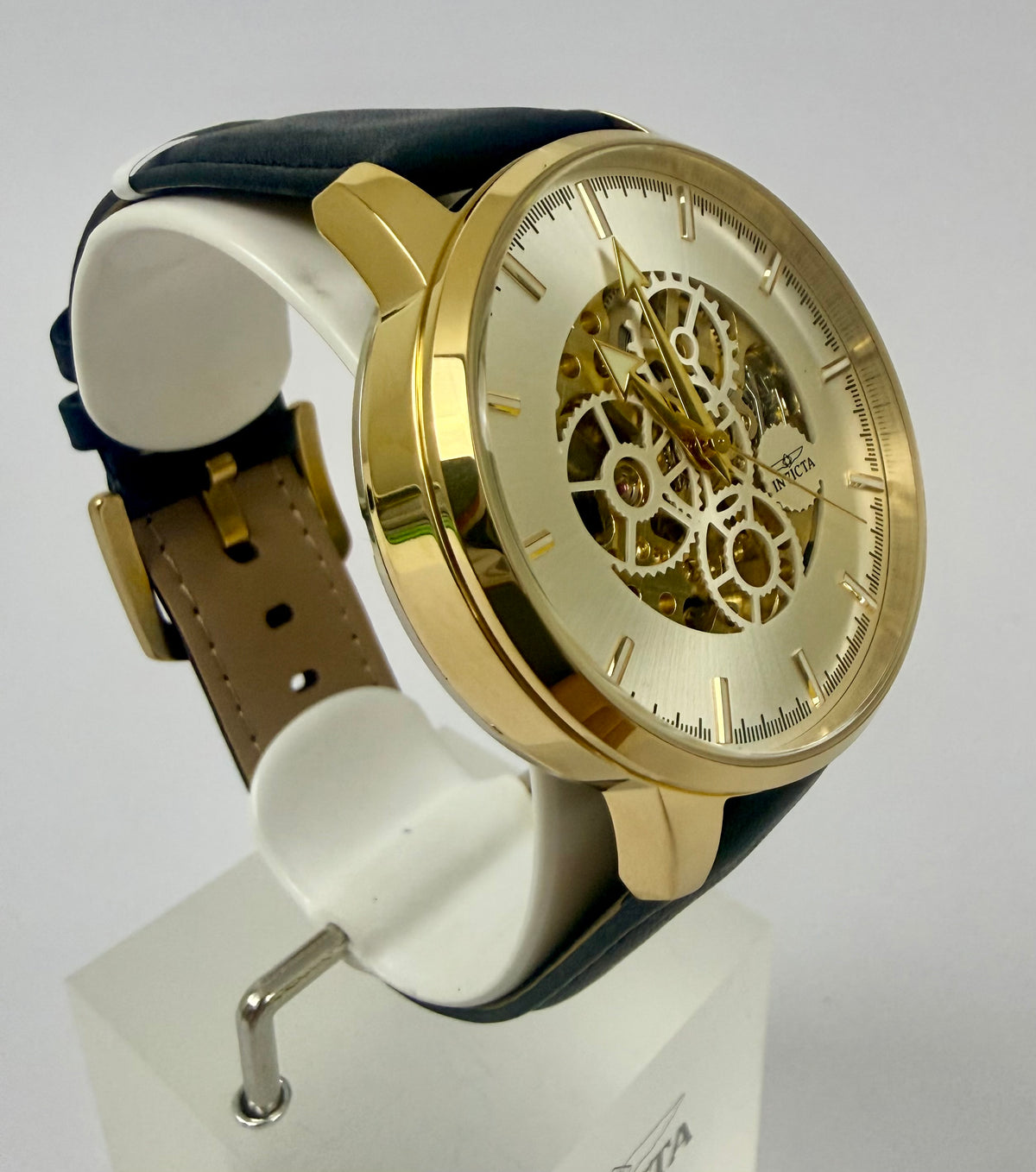 70029 Invicta Objet D'Art Automatic 44mm Gold Dial Black Leather Watch