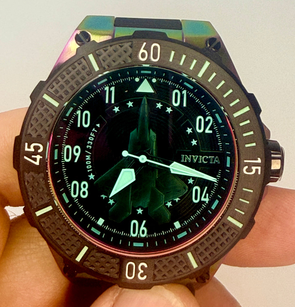 39901 Invicta Aviator Ascend Men's Watch 50mm Iridescent Steel Case Black Strap