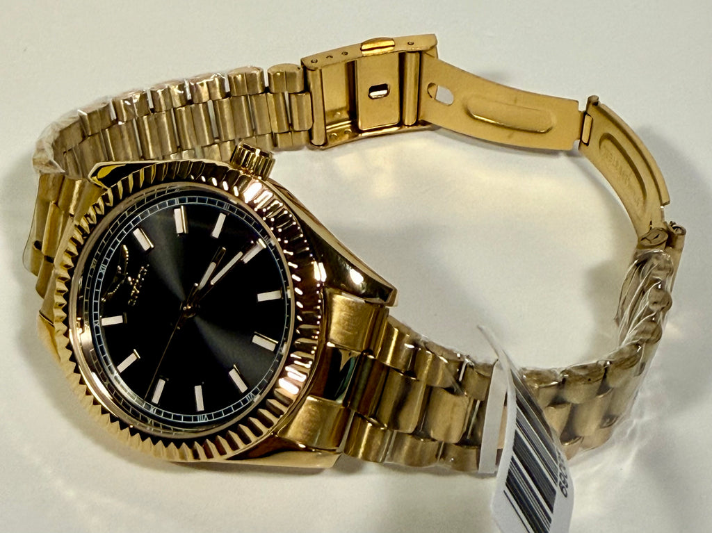 69006 Invicta Specialty I Black Dial Yellow Gold Tone 40mm Stainless Mens Watch with open clasp