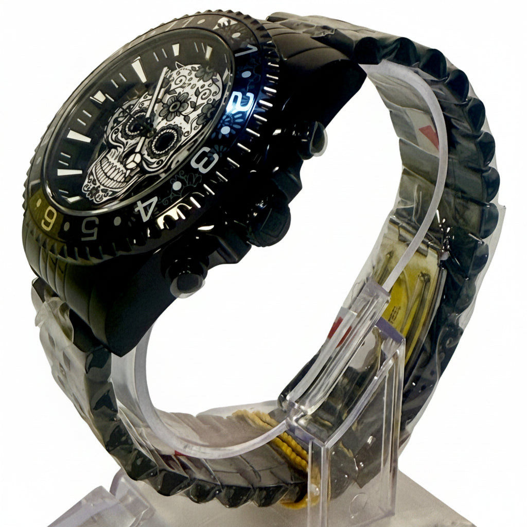 43753 Mens Pro Diver Dia De Los Muertos 43mm Black Stainless Steel Date Watch