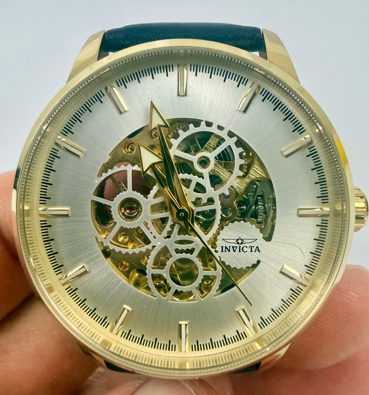 70029 Invicta Objet D'Art Automatic 44mm Gold Dial Black Leather Watch