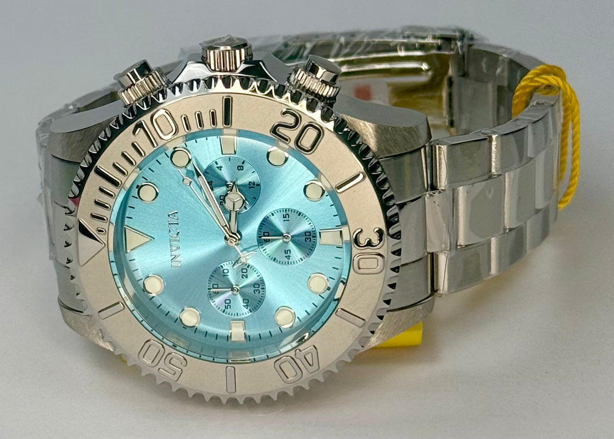 49213 Invicta Mens Pro Diver 47mm Stainless Steel Light Blue Dial Chronograph Watch