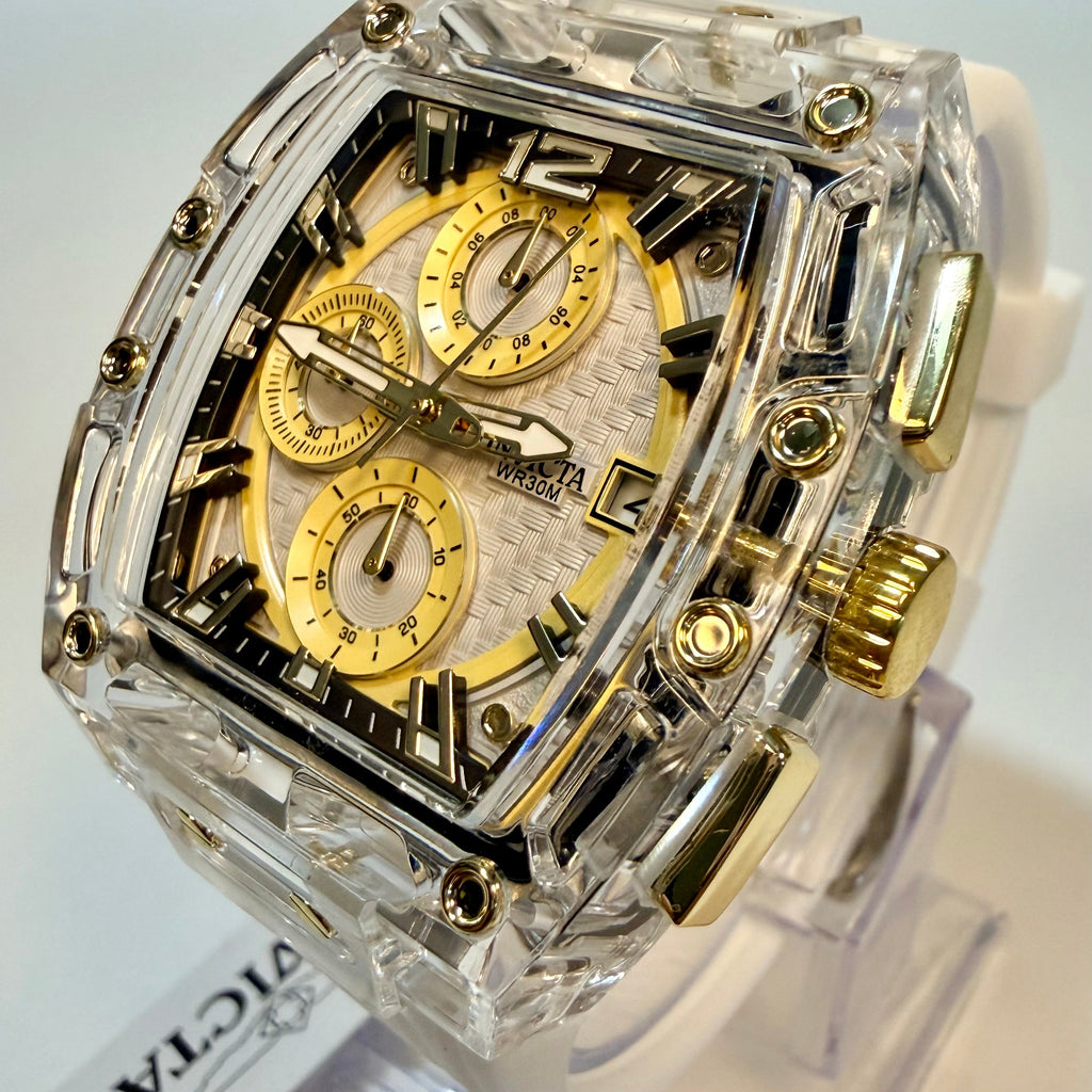 Invicta S1 Rally 42mm Gold Dial Transparent Case Quartz Chronograph Watch 70147 side view