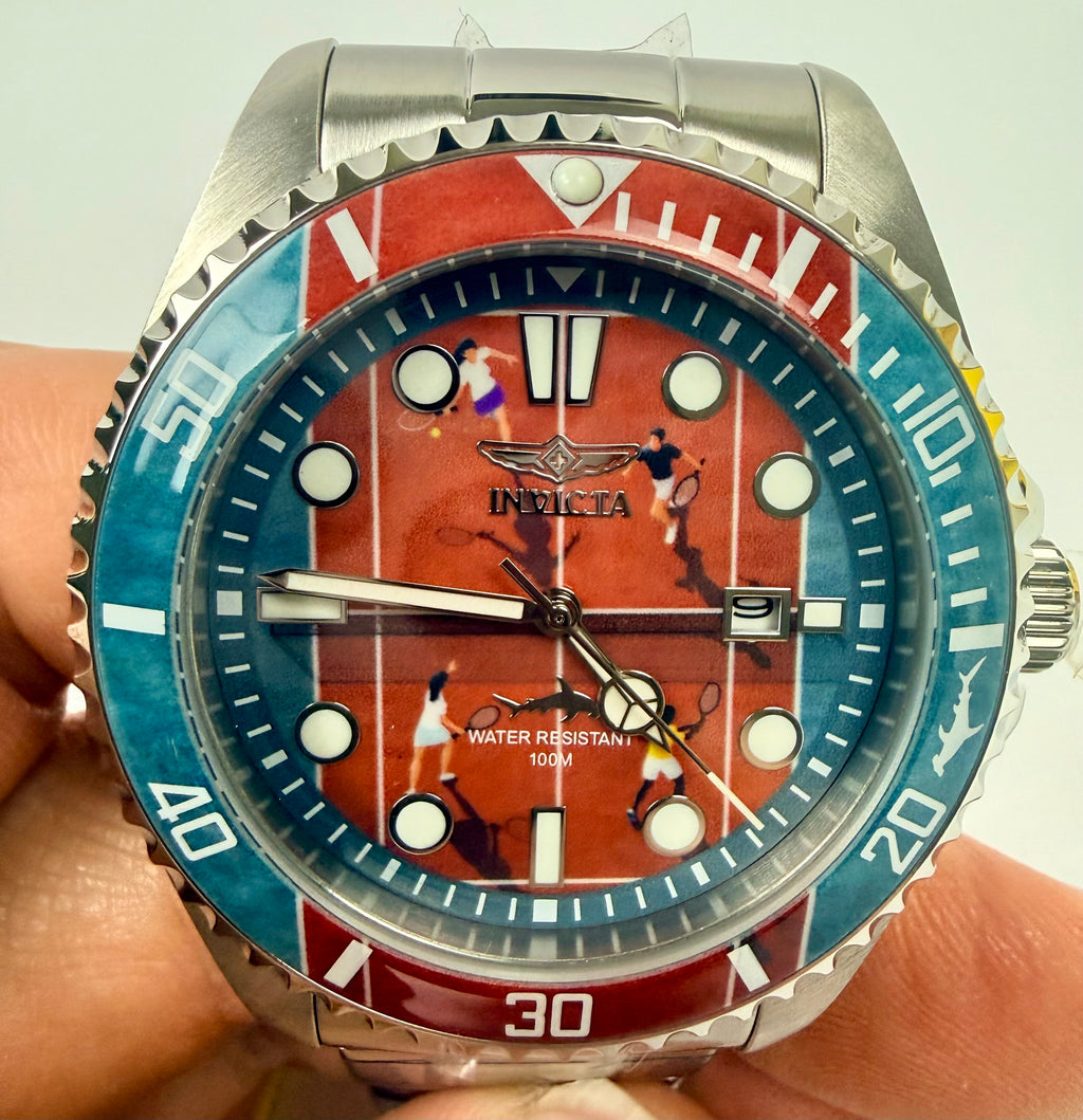 51055 Mens Pro Diver 43mm Steel Tennis Court Dial Stainless Steel Watch
