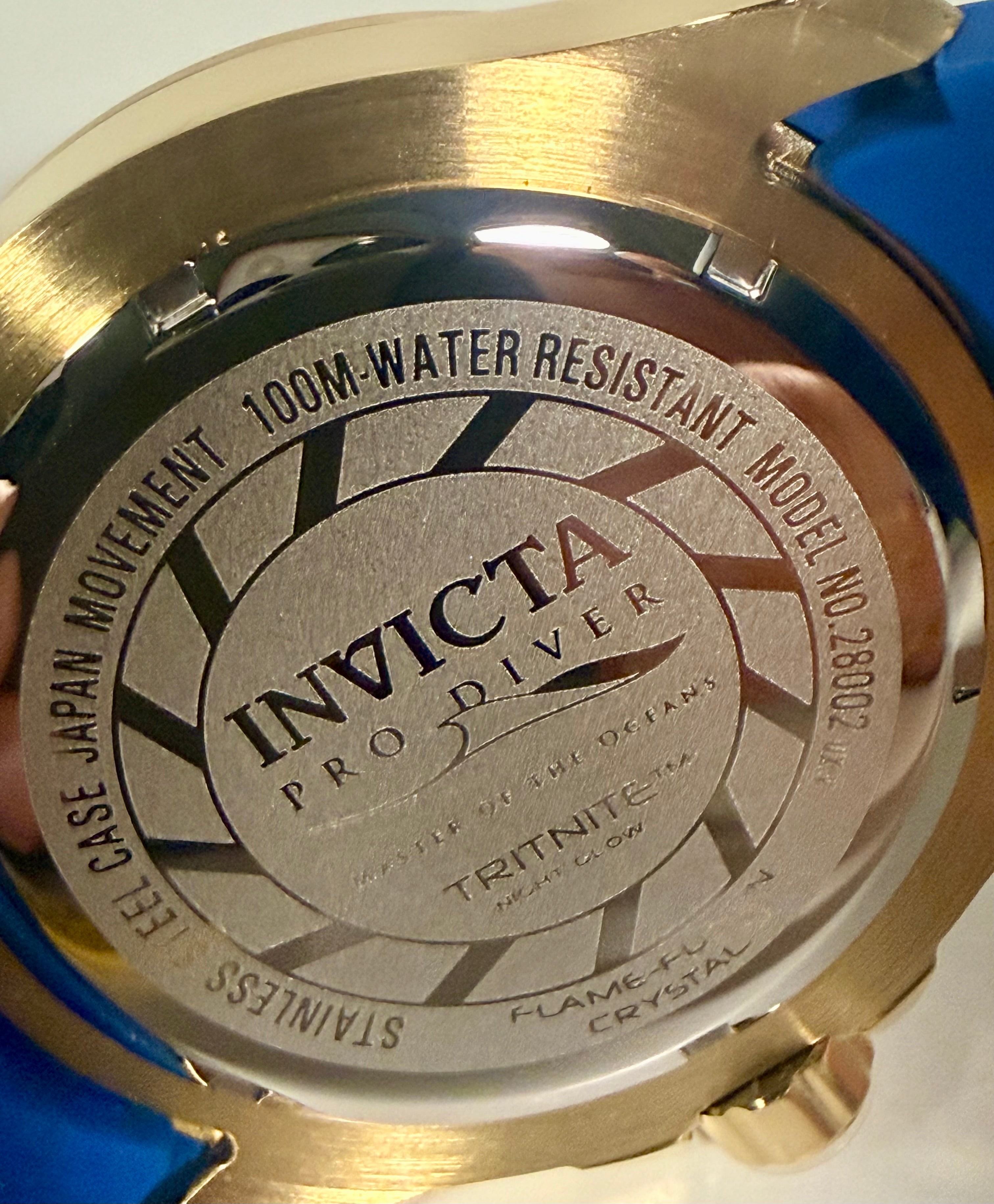 28002 Invicta Mens Pro Diver Impact Blue Dial Gold Tone Silicone 50mm 100m Watch caseback