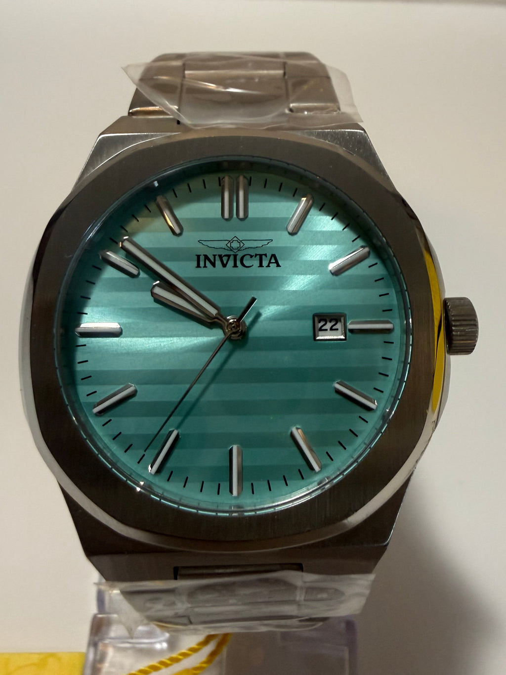 Invicta Speedway Vantage Men's Watch - 43mm. Steelwith teal face and silver case on a white background