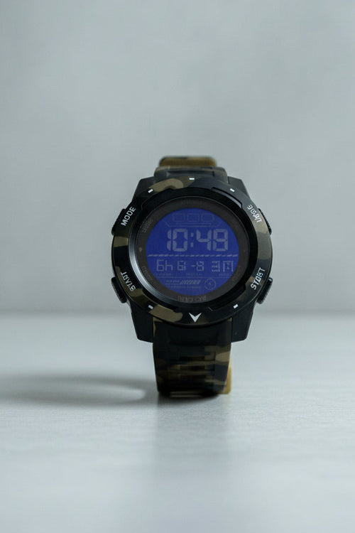 Activa Voyager Camo Digital watch with camouflage band on a light gray background