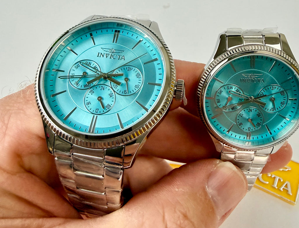 49957 Invicta Specialty His Hers Set Light Blue Dial 42mm 34mm Steel Watch Set