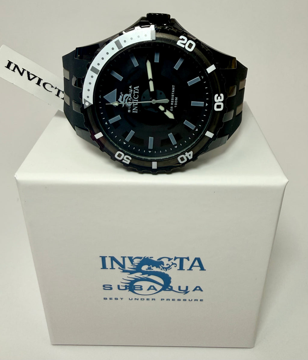 69447 44mm Subaqua Noma Stainless Steel Case Black Dial Silicone Strap Watch 