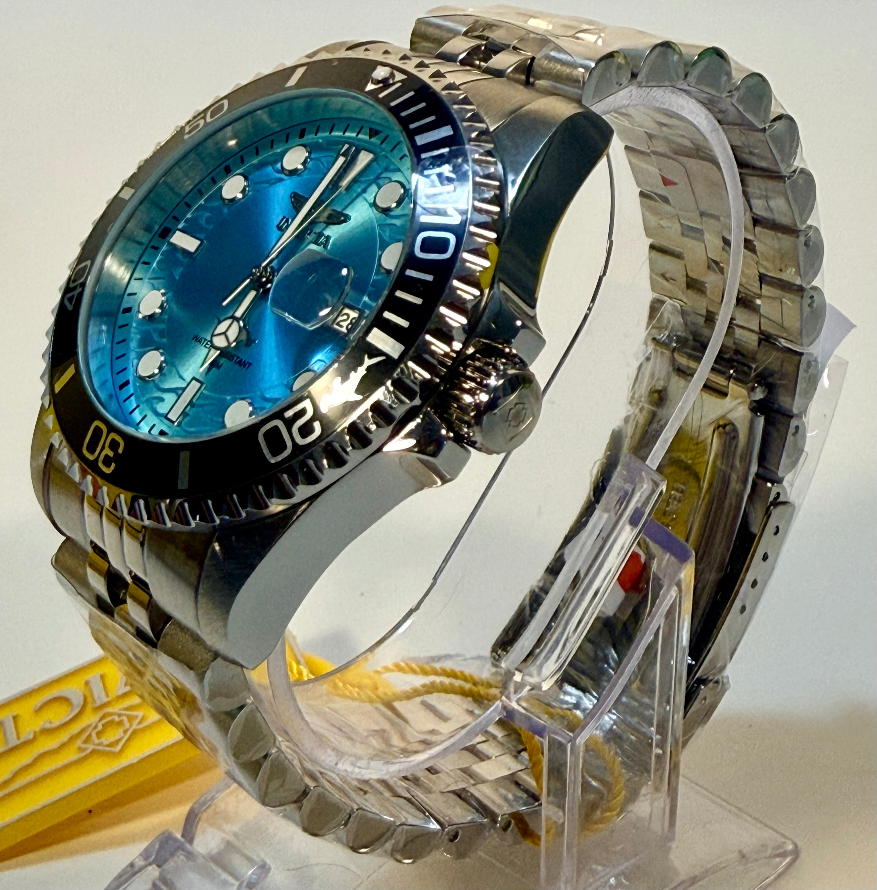 50804 Mens Pro Diver 100m WR Screw Down Crown 43mm Case Steel Bracelet Blue Dial