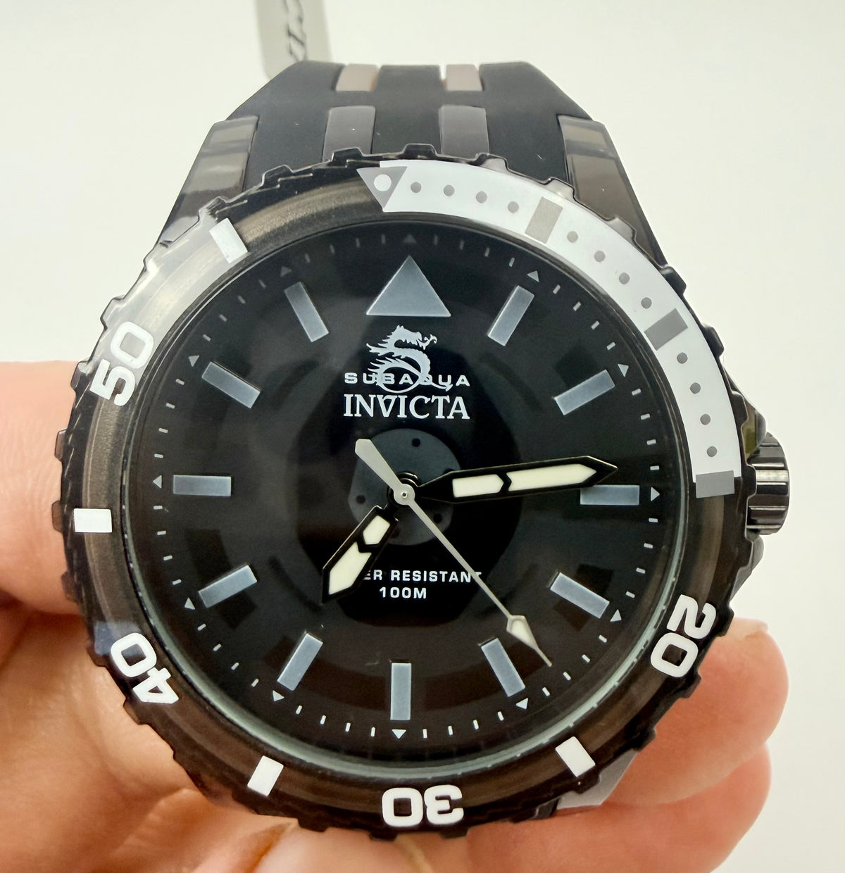 69447 44mm Subaqua Noma Stainless Steel Case Black Dial Silicone Strap Watch 