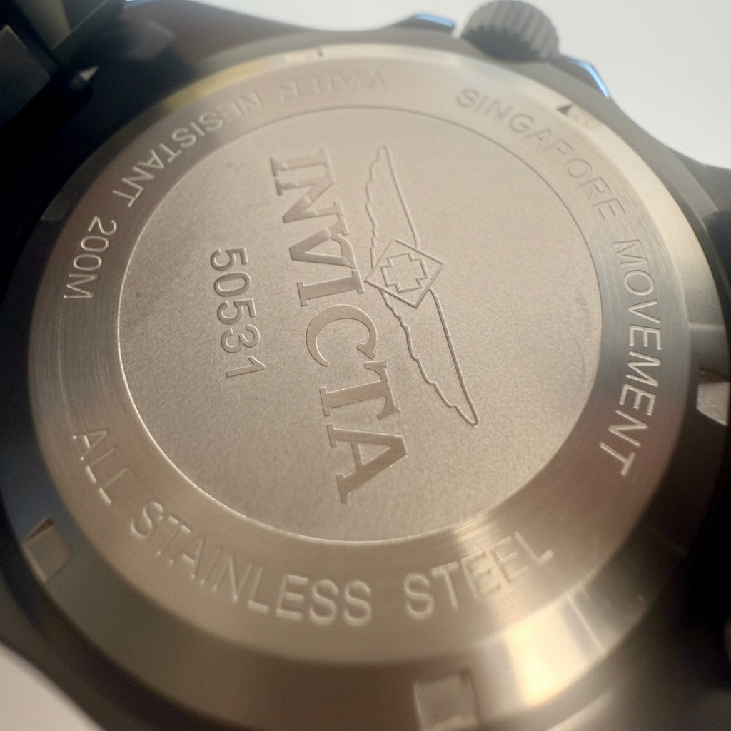50531 Invicta Mens Pro Diver Vectide Chocolate and White Dial 42mm Stainless Steel Watch 200M	caseback