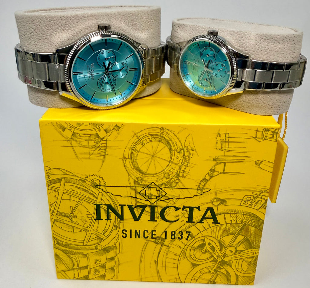 49957 Invicta Specialty His Hers Set Light Blue Dial 42mm 34mm Steel Watch Set