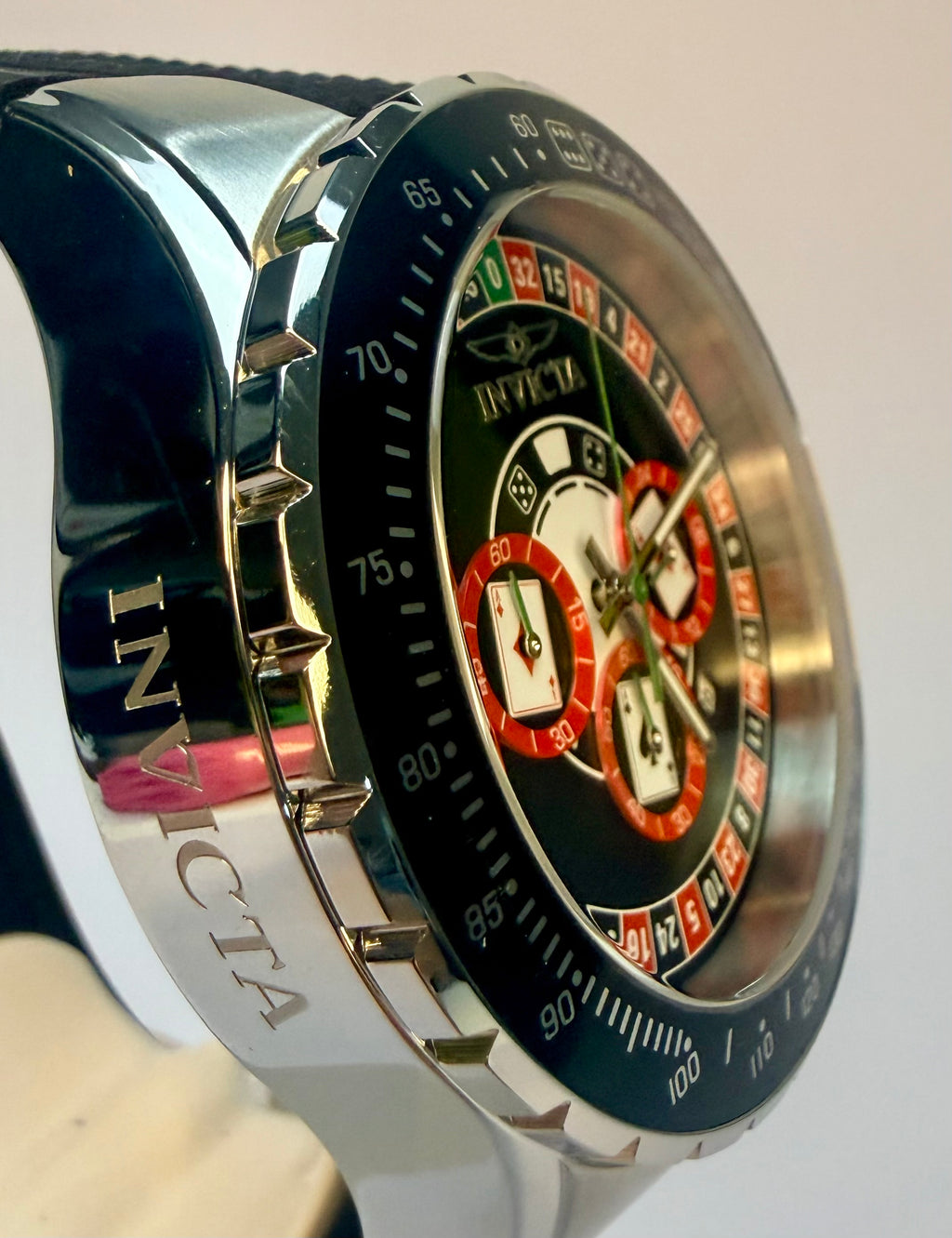 49850 Invicta Aviator Men 50mm Stainless Steel Black Roulette Dial Silicone Strap