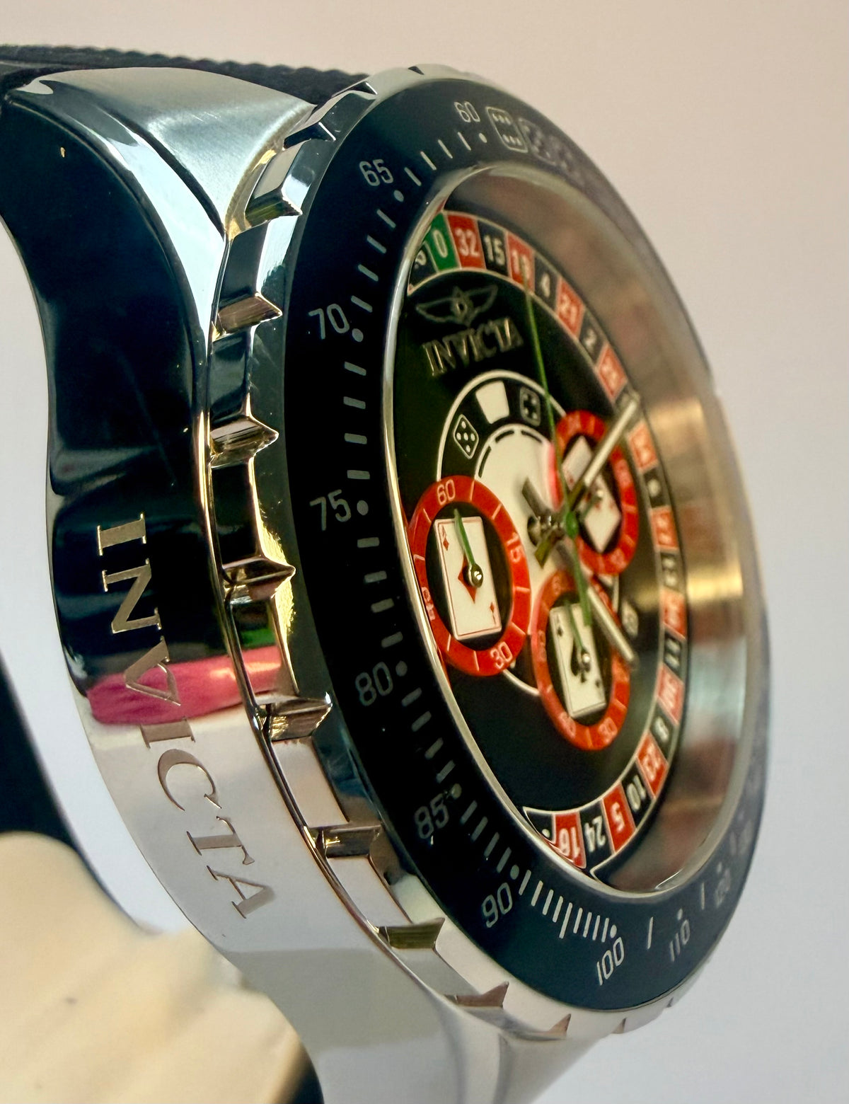 49850 Invicta Aviator Men 50mm Stainless Steel Black Roulette Dial Silicone Strap