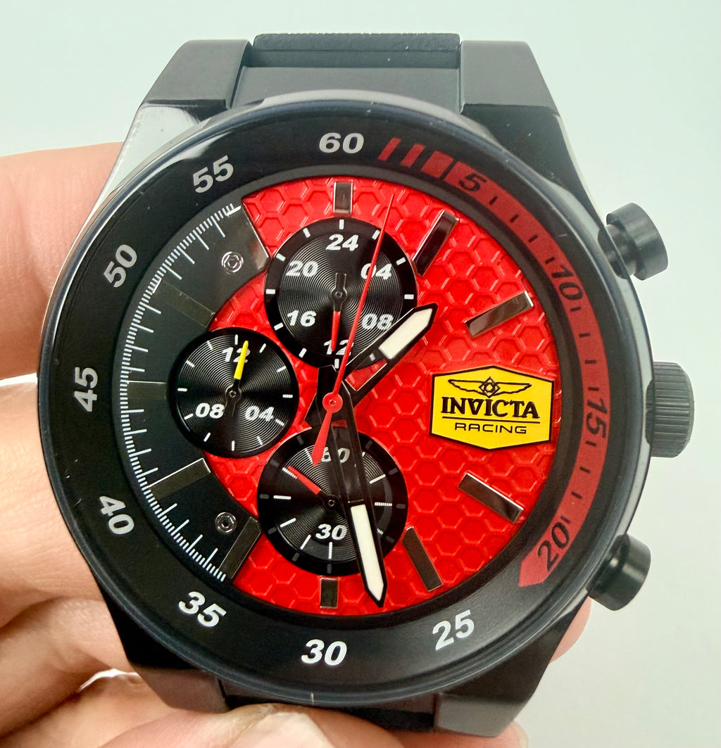 48877 Invicta Racing Champier Men's Watch 44mm Black Dial Chronograph In ABS Impact Case