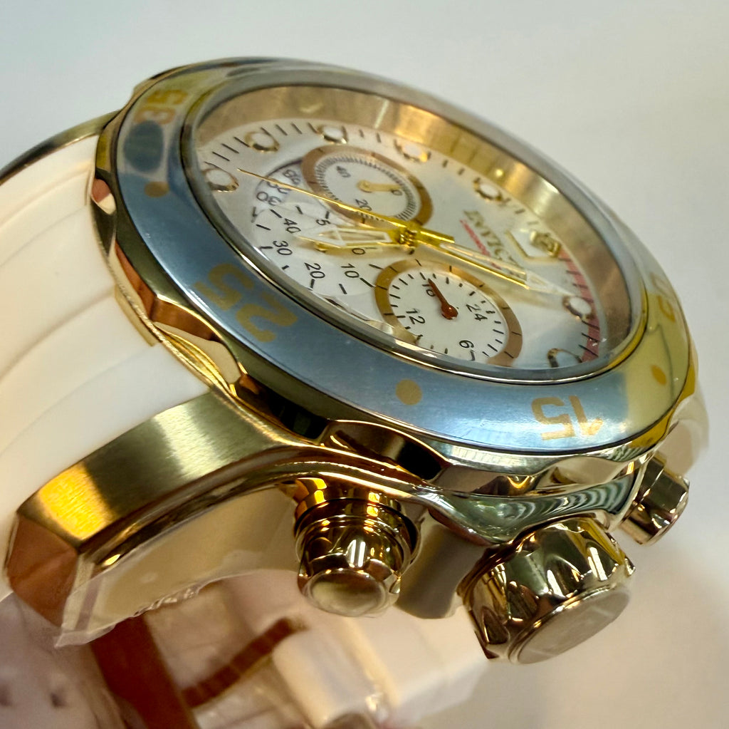 Invicta Scuba 48mm watch with a white strap on a white background