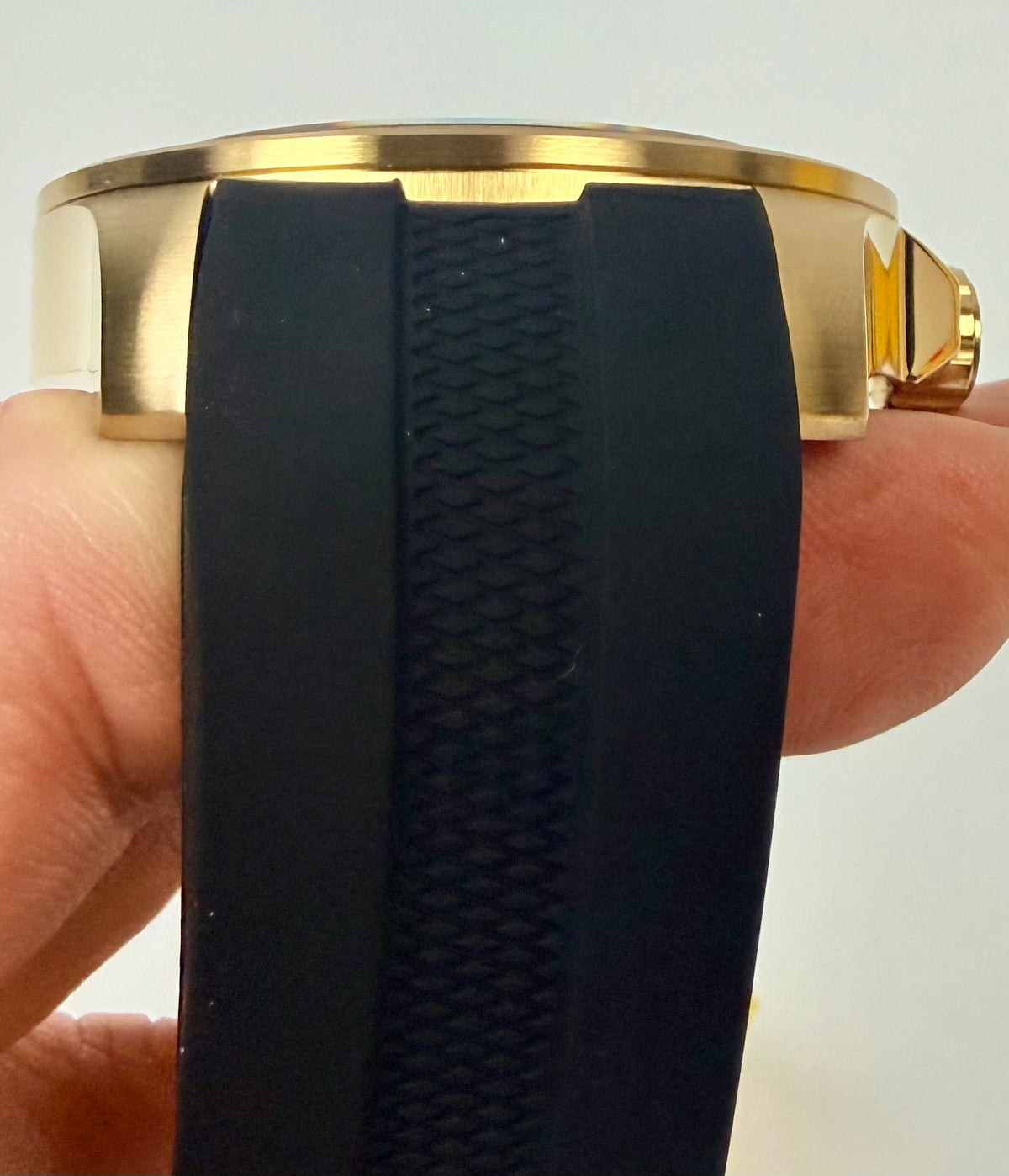 37185 Mens Pro Diver 50mm Case Gold and Blue Dial- Black Silicone Strap Watch
