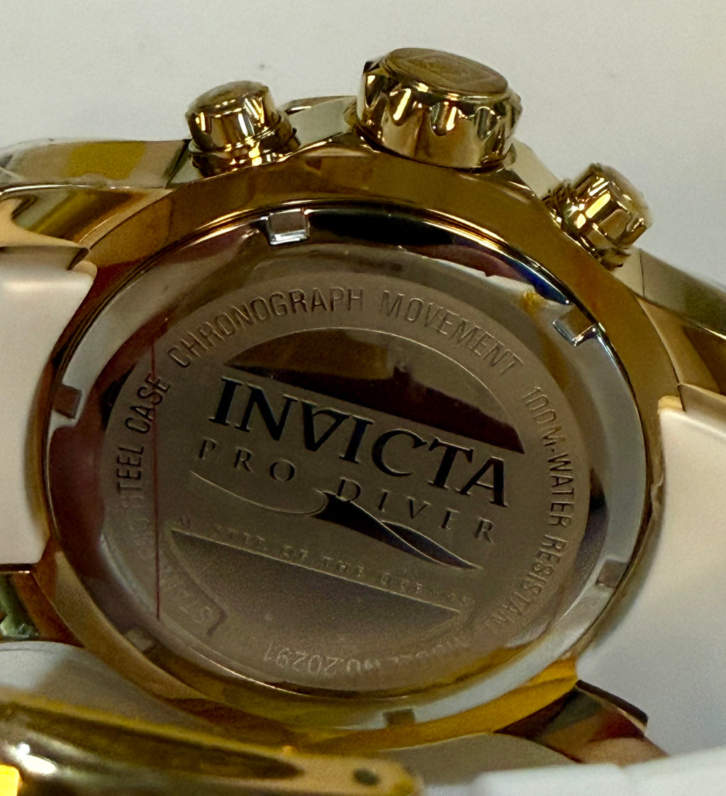 Back view of a gold Invicta Pro Diver watch with visible branding.