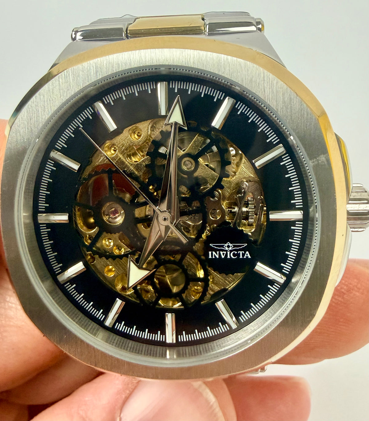 70002 Mens Watch 44mm Silver Gold Skeleton Dial Automatic In Special Case