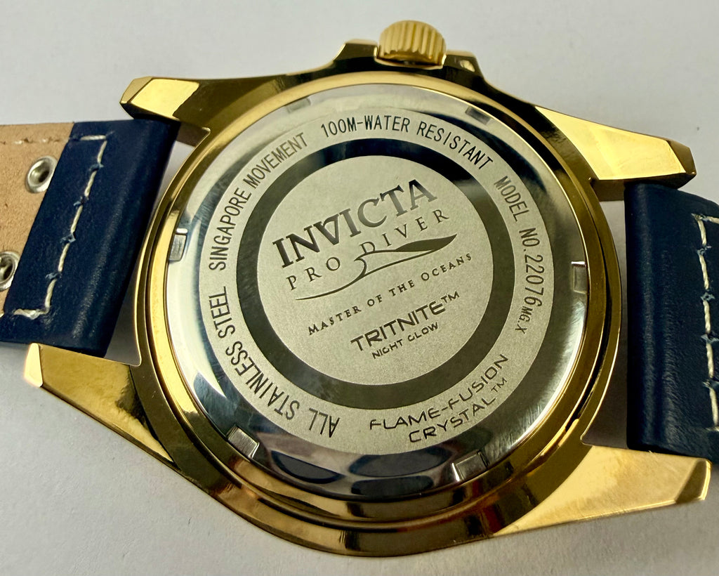 22076 43mm Mens Pro Diver  Blue Dial Watch Leather Strap Special Case