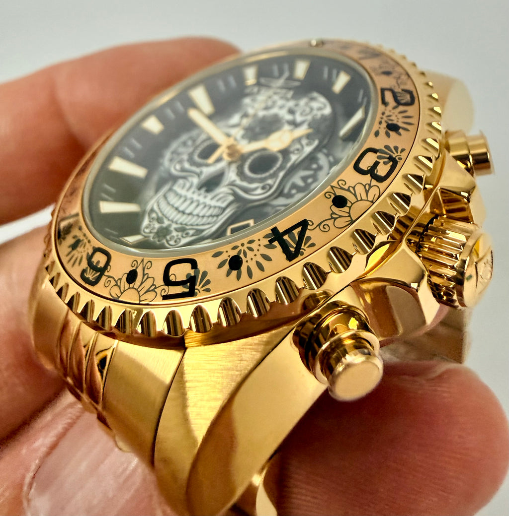 Invicta Pro Diver Dia De Los Muertos  43mm Gold Day of the Dead  48951 100m WR