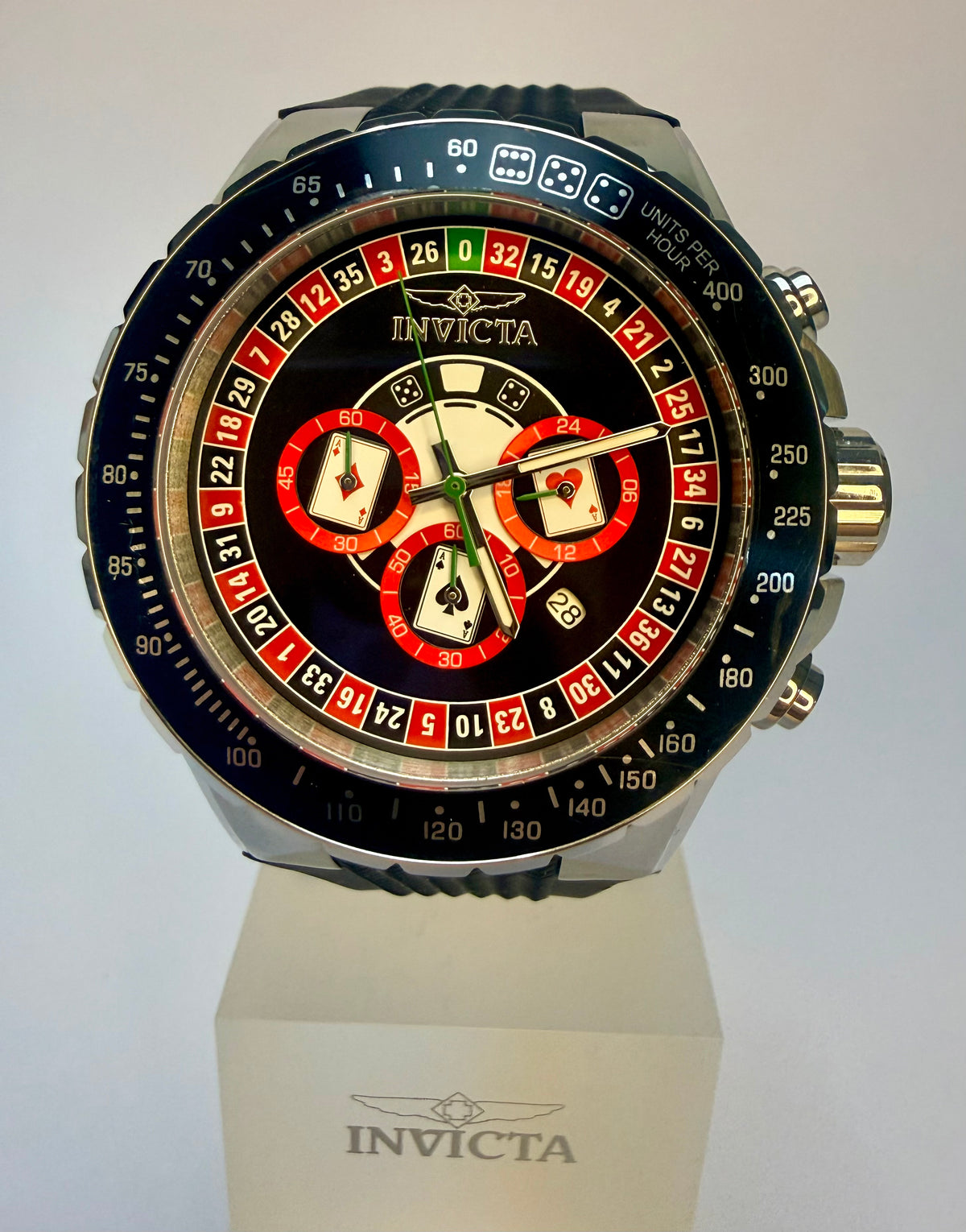49850 Invicta Aviator Men 50mm Stainless Steel Black Roulette Dial Silicone Strap