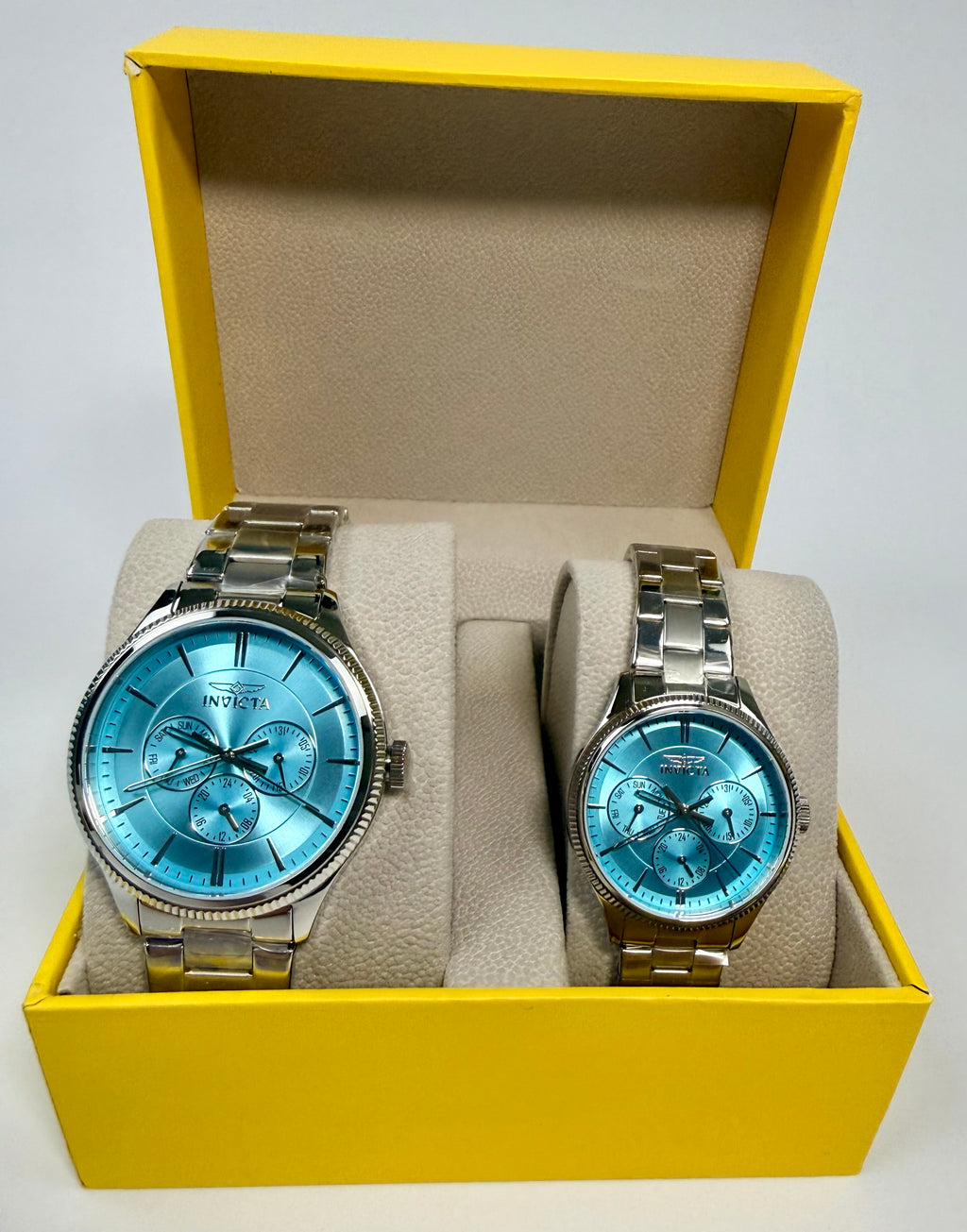 49957 Invicta Specialty His Hers Set Light Blue Dial 42mm 34mm Steel Watch Set