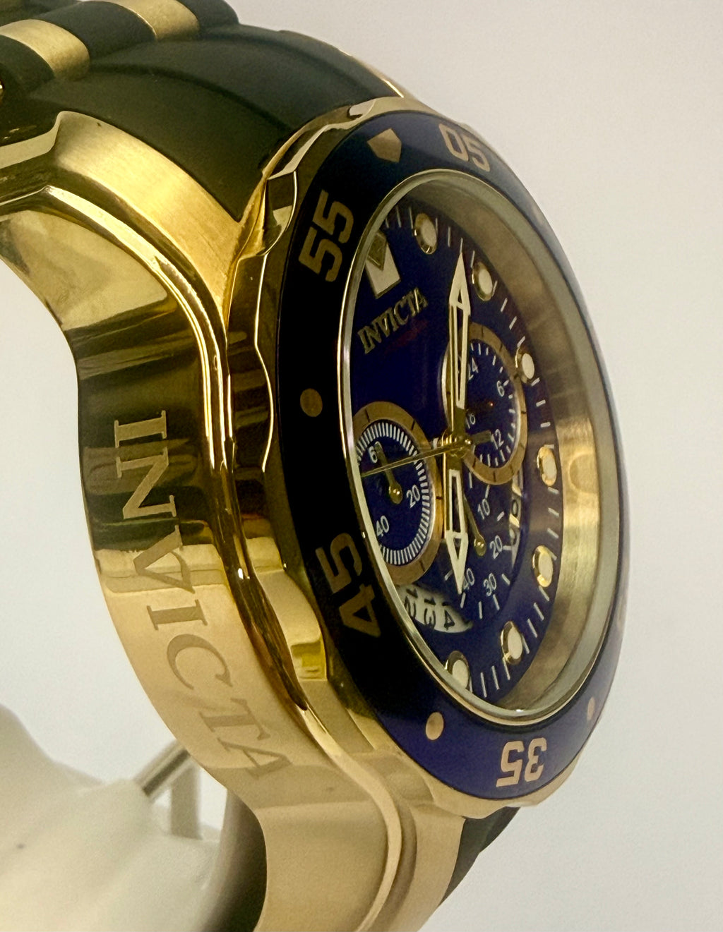 6983 Invicta 48mm Mens Pro Diver Chronograph Scuba Gold-Tone Blue Dial Watch