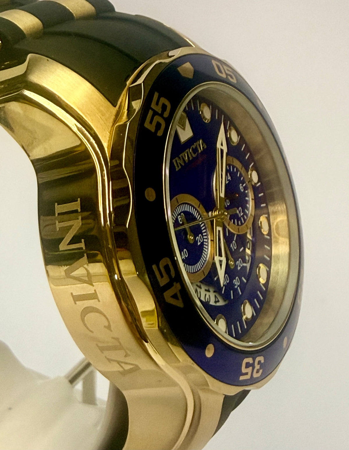 6983 Invicta 48mm Mens Pro Diver Chronograph Scuba Gold-Tone Blue Dial Watch