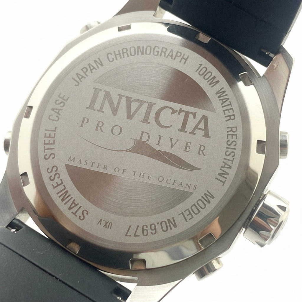 6977 Invicta Mens Pro Diver Scuba Black Dial Stainless Steel Poly Strap Watch