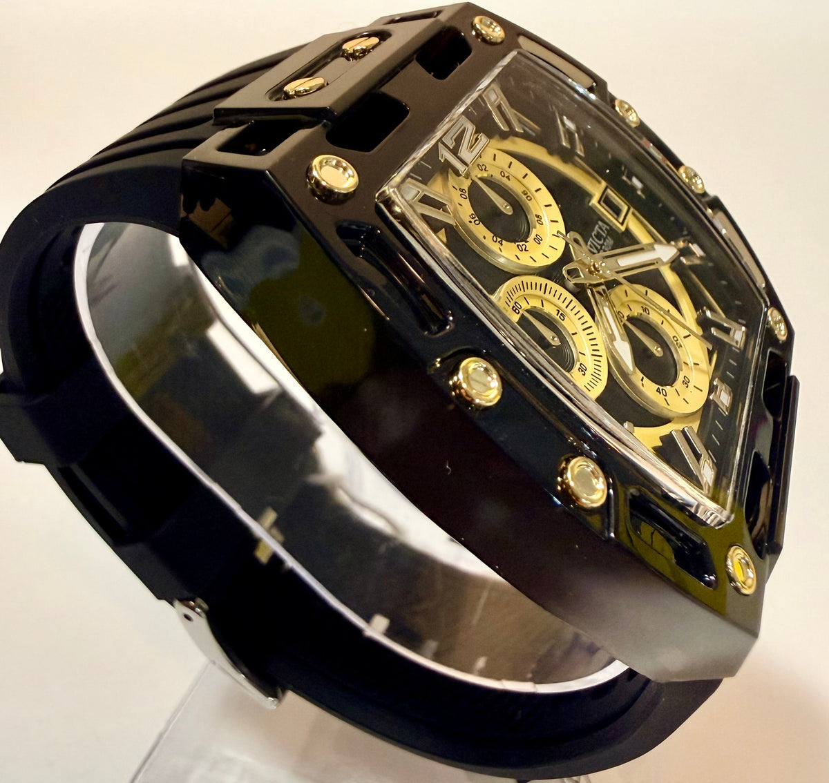 Invicta 70148 S1 Rally 48mm Black and Gold Chronograph Quartz Silicone Strap