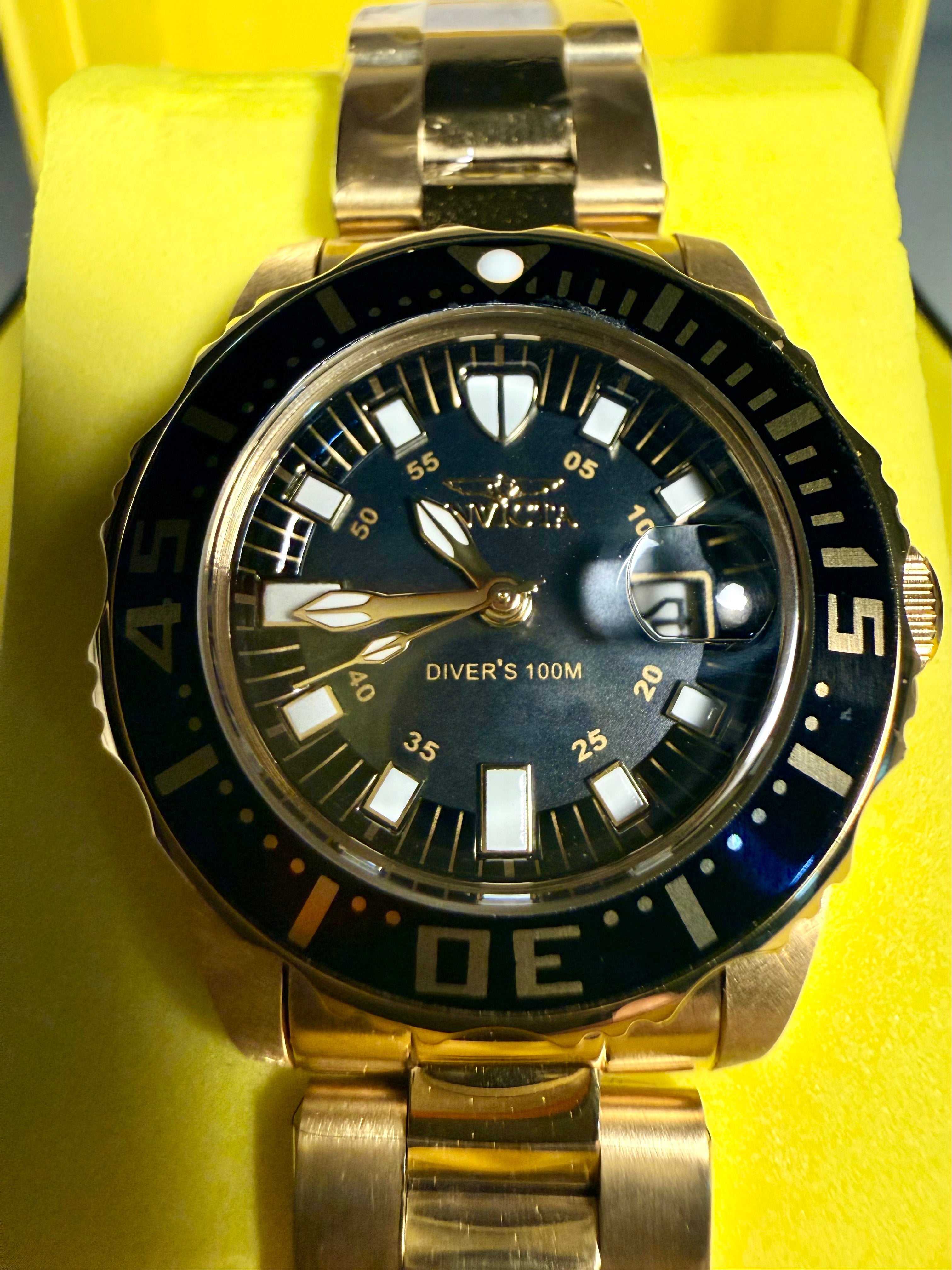 Invicta Pro Diver Swiss Ronda 585 Caliber Women's Watch w/ Mother of Pearl Dial - 30mm, Gold (ZG-2962) close up