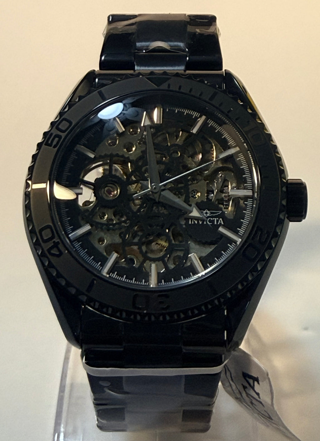 69507 Invicta Objet D Art Automatic Men Black Skeleton Dial Watch 41mm WR 30m close up