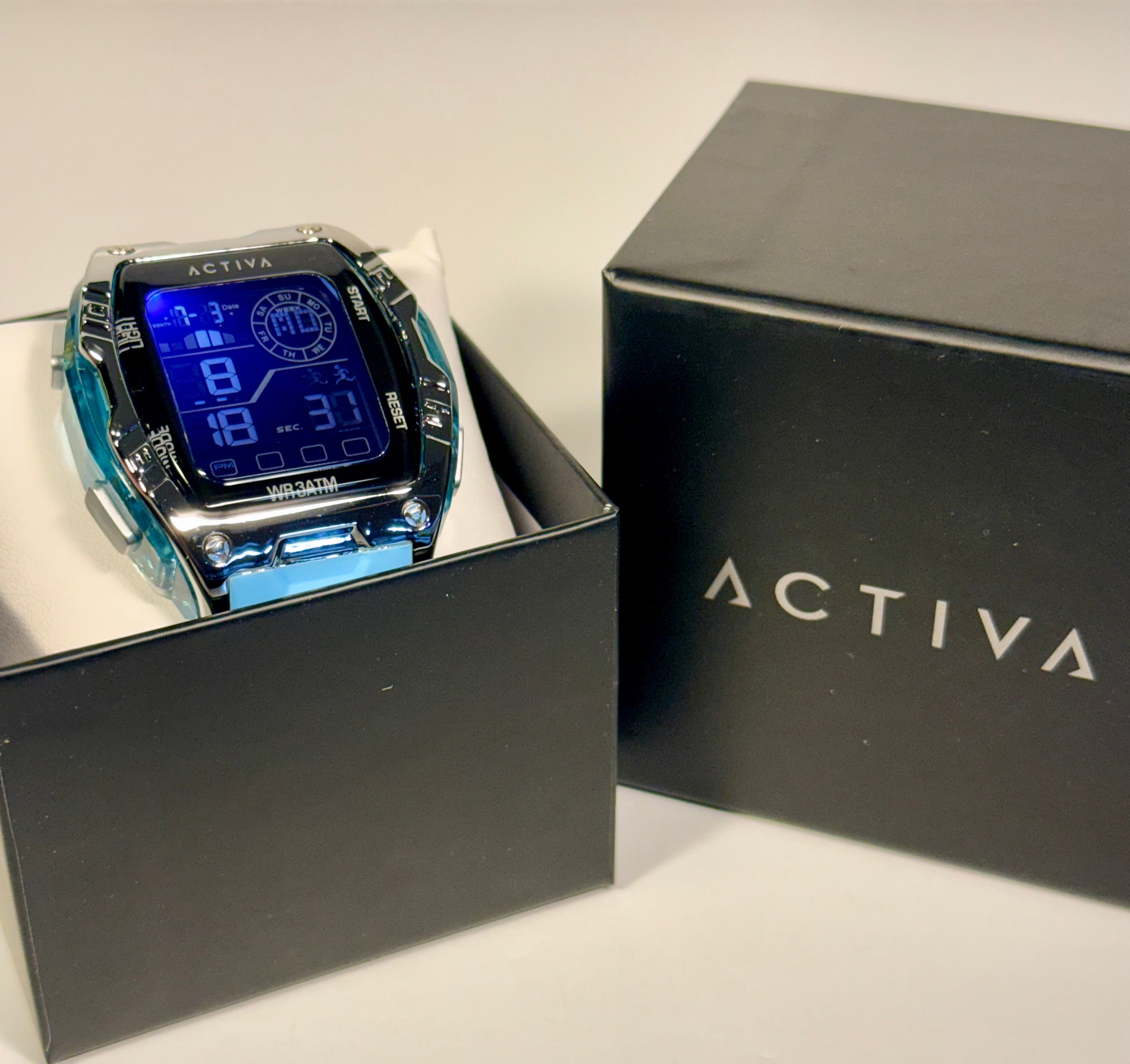 ACW8130-002 Activa by Invicta Digital Light Blue Poly Strap Mens Watch 46 mm NIB in display box