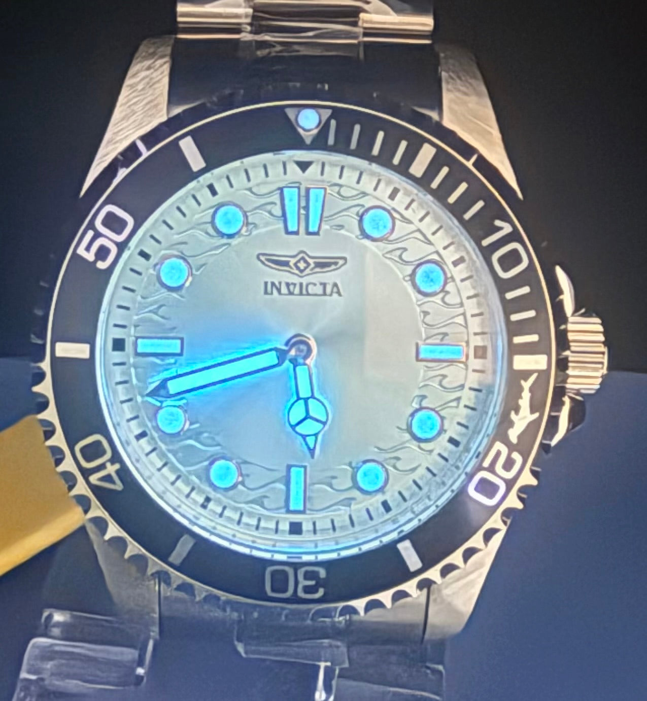 50325 Invicta Mens Pro Diver Crestcore 43mm Stainless Dark-Glo Steel Watch NIB glowing